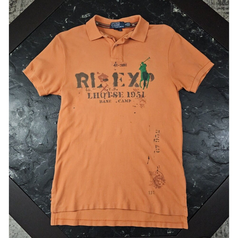 Vintage Polo Ralph Lauren Expedition Base Camp Shirt Mens S Orange Big Pony Y2K